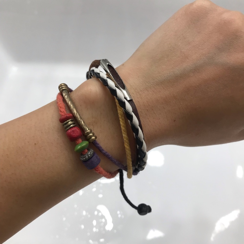 Leather multiple layer leather bracelet